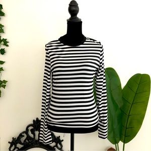 SHEIN EZwear Black & White Striped Long Sleeve Top
